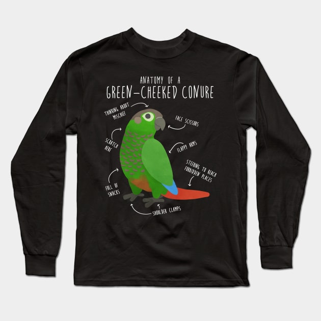 Green Cheek Conure Anatomy Long Sleeve T-Shirt by Psitta